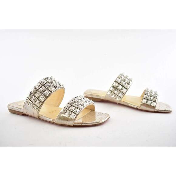 Christian Louboutin Myriadiam Flat Cork Silver Spike Slide Slip On Sandal 35.5 - Picture 4 of 11